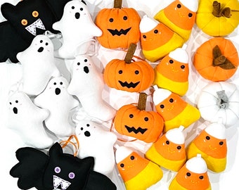 Cute Mini Felt Fleece Plush Halloween Holiday Ornaments Bats, Jack O Lanterns, Candy Corn, Ghosts Decor
