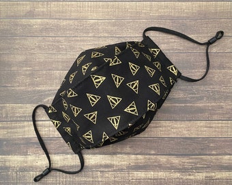 Black Wand Triangle Print Cotton 3-D Mask