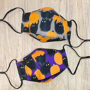 Halloween Fun “Puffy Cat” in Purple OR Gray Print Cotton 3-D Mask