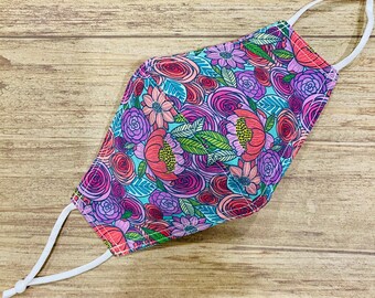 Colorful Floral Print Cotton Face Mask (Reversible and Adjustable Straps)