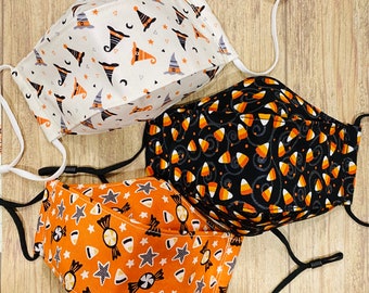 Halloween Fun “Witches Hats,” “Candy Corn” or “Halloween Candies” Print Cotton 3-D Mask