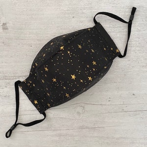 Rifle Paper Primavera Stars in Black Metallic Black Stars Cotton 3-D Face Mask