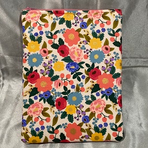 Rifle Paper Vintage Blossom in Cream Cotton Print Book Sleeve, Kindle Sleeve cover  with Zipper