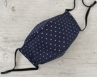 Navy White Polka Dot Print Cotton 3-D Mask