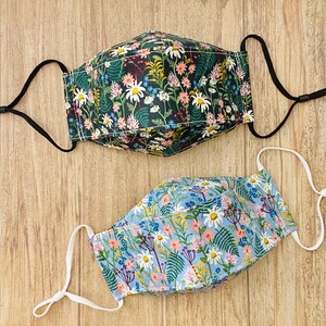 Rifle Paper Wildwood Wildflower in Hunter OR Periwinkle Cotton 3-D Face Mask