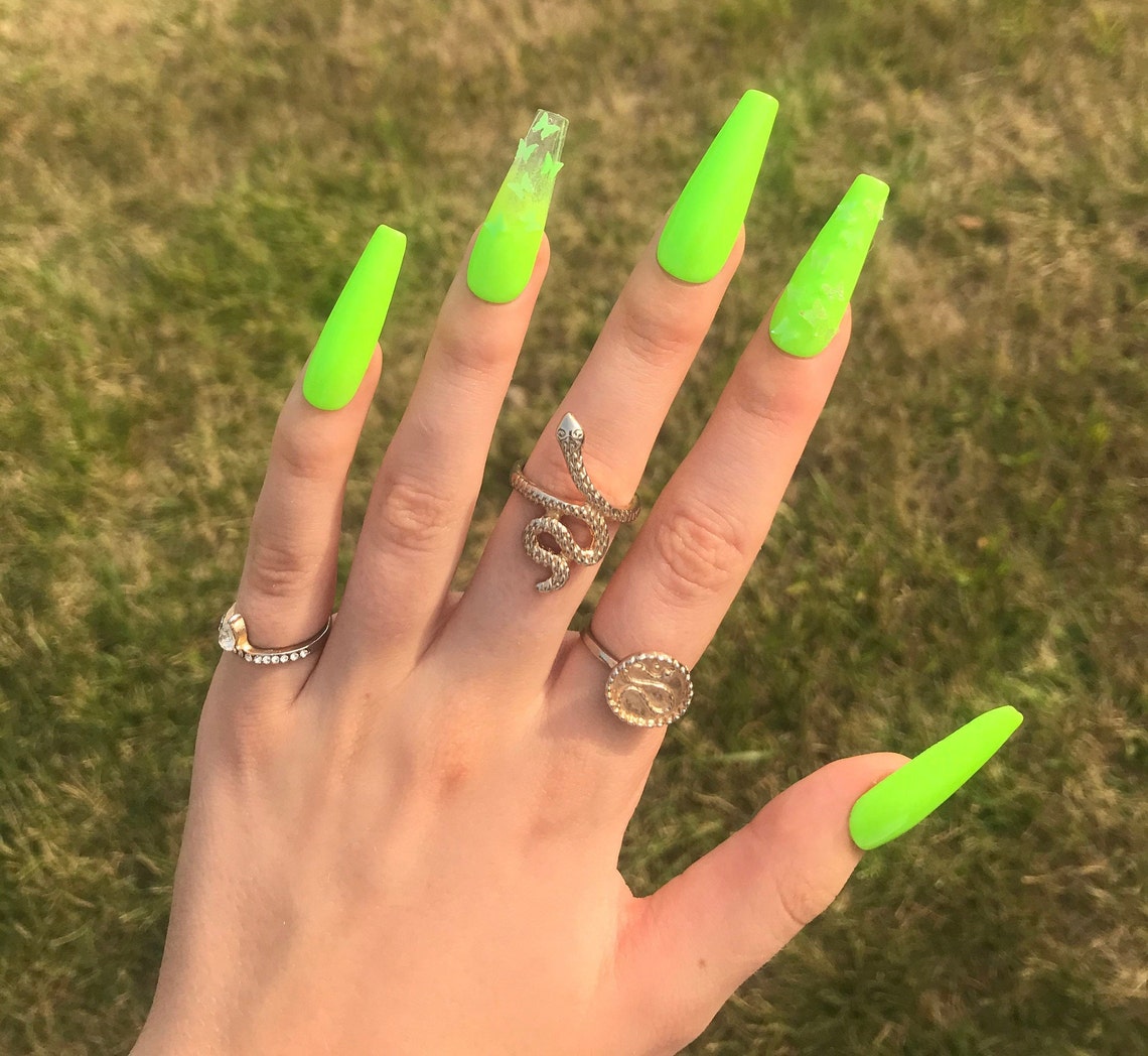 Neon Green Butterfly Butterfly Nails Green Nails Neon - Etsy Canada