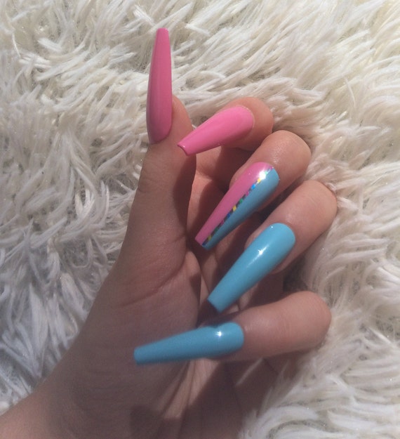 Candy Shop Half Blue Half Pink Nails Baby Pink Nails Etsy