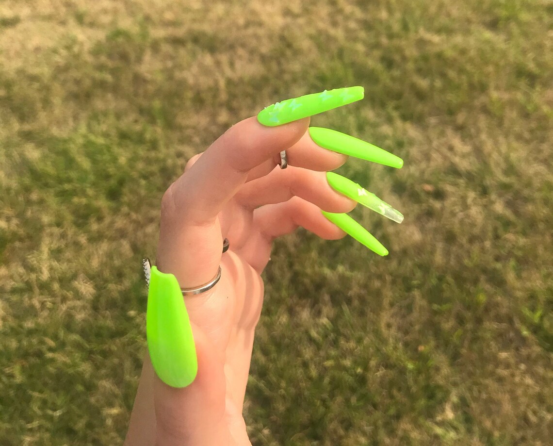 Neon Green Butterfly Butterfly Nails Green Nails Neon Etsy Canada