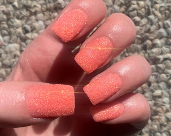 Peach Champagne | Peach Glitter Nails | Glitter Nails | Sparkle Nails | Trendy Nails | Natural Nails | Press on Nails |