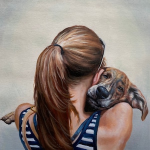 Custom Pet Painting with Owner, Commission Portrait Painting with Pet, Family Portrait on Canvas, Dog Lover Painting,Pet Loss Memorial Gifts