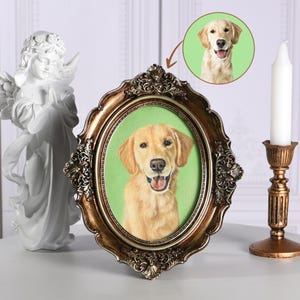 Peinture de chien personnalisée sur toile, portrait d'animal de compagnie encadré personnalisé, peinture d'animal de compagnie sur cadre vintage, portrait d'animal de compagnie peint à la main à l'huile, cadeau commémoratif de perte d'animal de compagnie