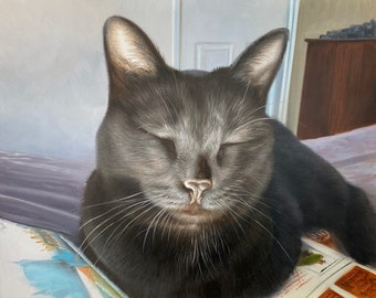 Kattporträttmålning, Anpassad kattpresent, Present till kattälskare, Kattkonstdekor, Anpassat husdjursporträtt, Djurporträtt, Porträtt från foto