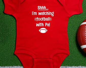 Shhh... I'm Watching Football With Pa Color Baby Bodysuit, Fall Infant Pregnancy Announcement, Sports Fan Themed Baby Shower Gift