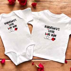 Babushka&#39;s Little Love Bug Baby Bodysuit or Toddler T-Shirt, Baby Shower Newborn Gift, Pregnancy Reveal Present, Valentine&#39;s or Mother&#39;s Day