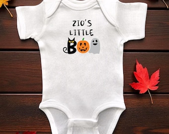 Zio’s Little Boo Halloween White Infant Bodysuits or Toddler T-Shirts, Fall Baby Shower, Bat, Pumpkin, Ghost Apparel