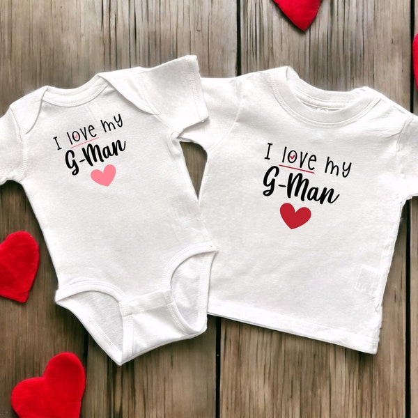 I Love My G-Man White Infant Bodysuit or Toddler T-Shirt, Baby Shower Newborn Gift, Pregnancy Reveal Present, Valentine's or Father's Day
