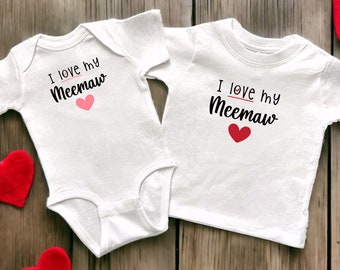 I Love My Meemaw White Infant Bodysuit or Toddler T-Shirt, Baby Shower Newborn Gift, Pregnancy Reveal Present, Valentine's or Mother's Day