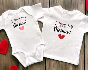 I Love My Memaw White Infant Bodysuit or Toddler T-Shirt, Baby Shower Newborn Gift, Pregnancy Reveal Present, Valentine's or Mother's Day