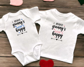 I Make Granny's Heart Happy White Infant Bodysuit or Toddler T-Shirt, Surprise Baby Announcement, Valentine’s or Mother's Day Gift