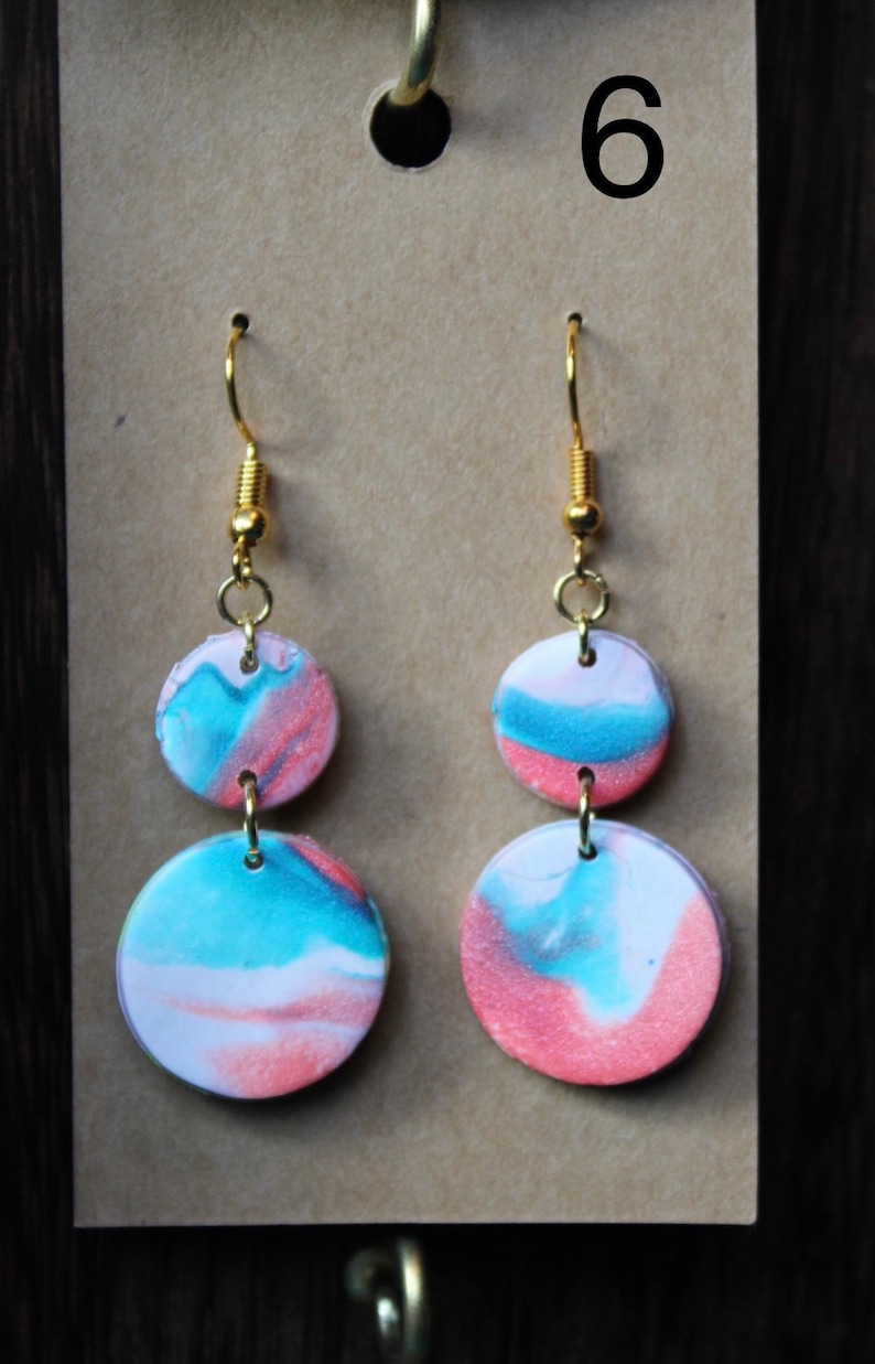 Pink and blue marble earrings
