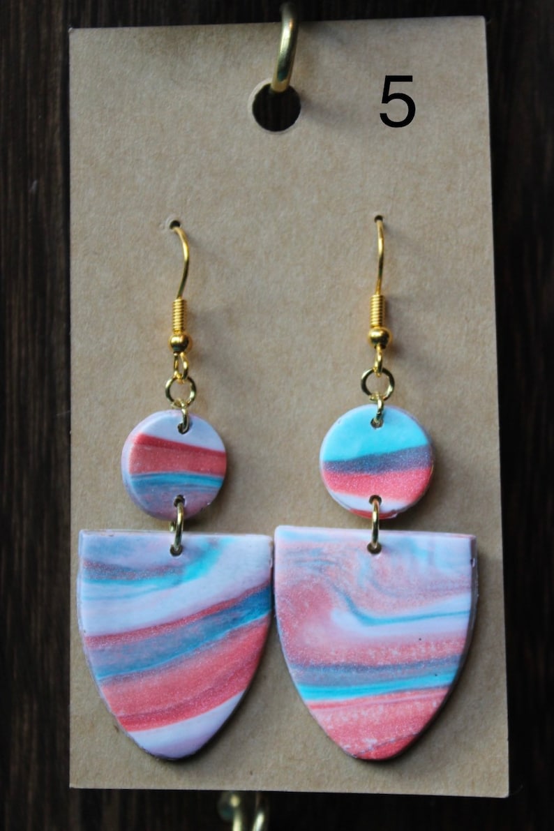 Pink and blue marble earrings