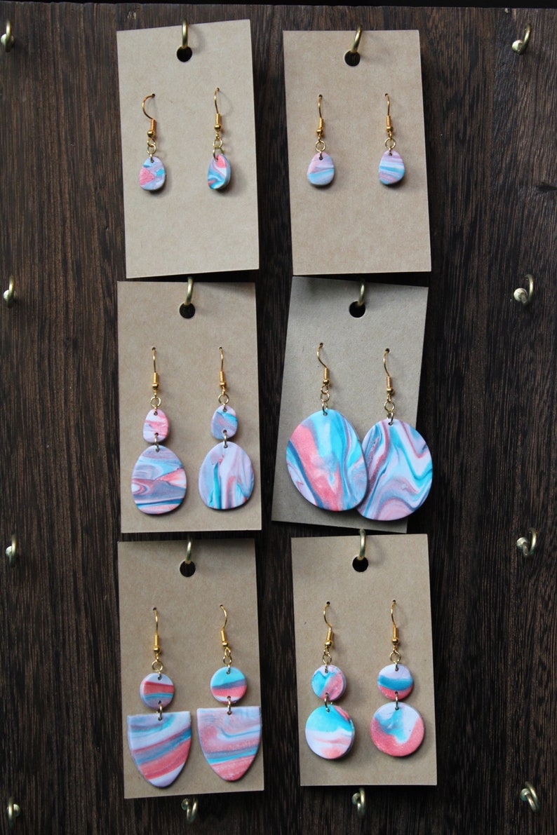 Pink and blue marble earrings