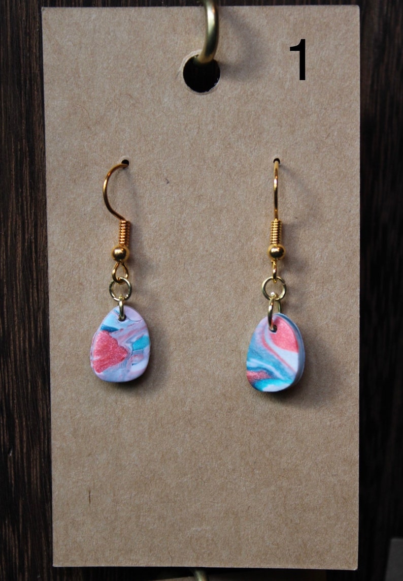 Pink and blue marble earrings