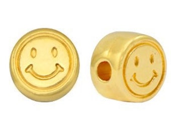 2 pcs metal beads smiley 7 mm gold (nickel-free)