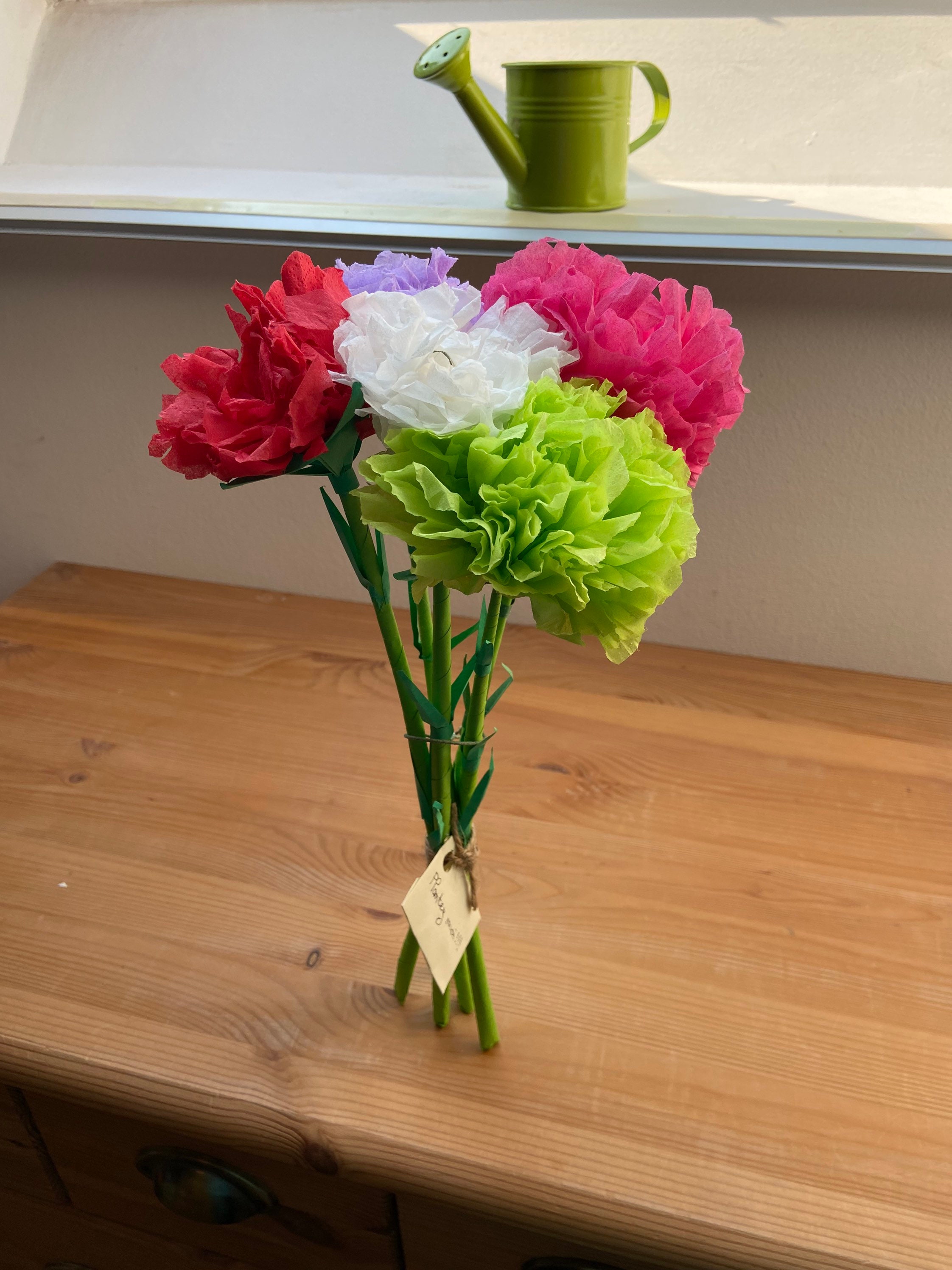 Bouquet de 5 Œillets Multicolores Réalisés à La Main, Offert Un Paquet Graines Fleurs Surprises