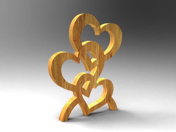 3 Hearts, Valentines CNC File, Wood Router 3D Model (stl, ai, dxf, eps)