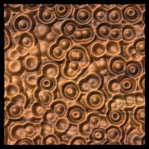 May include: A seamless pattern of overlapping circles in shades of brown, creating a textured, metallic look.
