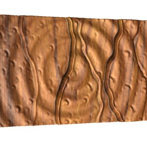 May include: A brown wood wall panel with a raised, textured design of swirling lines and circles.