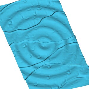 May include: A blue textured fabric with a repeating pattern of small circles. The fabric is folded in thirds and has a wavy, rippled texture.