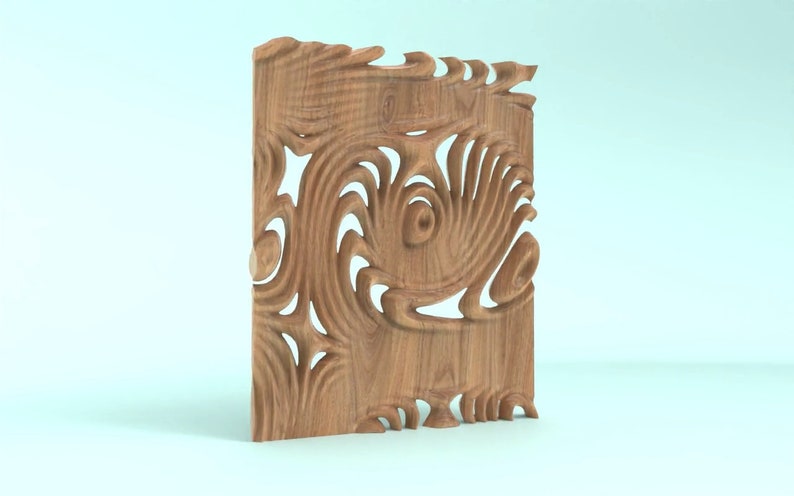 K&ouml;nnte beinhalten: Eine Holzverkleidung mit einem kunstvollen, geschnitzten Design. Die Verkleidung ist aus hellbraunem Holz gefertigt und hat ein wirbelndes Muster.