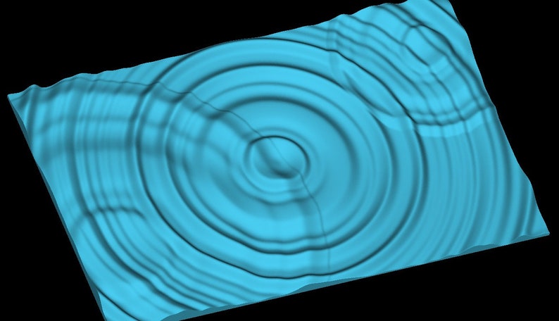 Puede incluir: Una representaci&oacute;n 3D azul de un efecto de ondulaci&oacute;n del agua. Las ondas son c&iacute;rculos conc&eacute;ntricos que irradian hacia afuera desde un punto central.