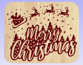 Merry Christmas, CNC File, Santa Sleigh, Reindeer, Vector Graphics (ai, dxf, eps)