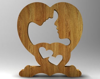 Valentines Day Statue CNC File, Wood Heart Couple (stl, ai, dxf, eps)