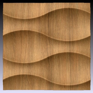 May include: A wood wall panel with a wavy, three-dimensional design. The panel is made of light brown wood with a natural grain pattern.