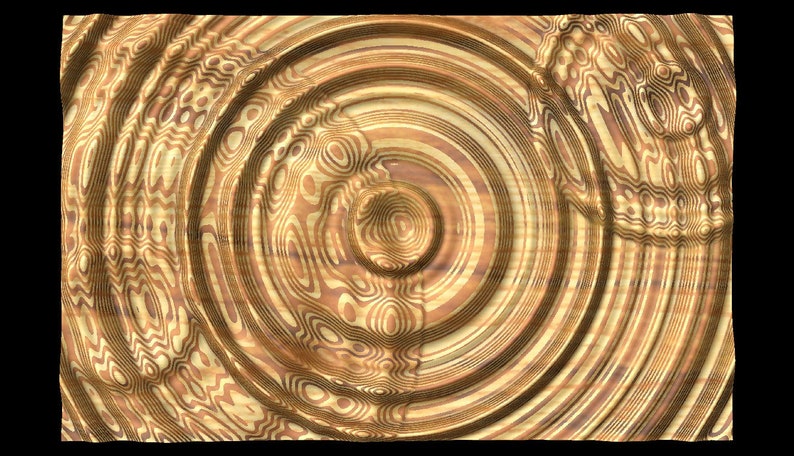 Puede incluir: Patr&oacute;n abstracto de c&iacute;rculos conc&eacute;ntricos en tonos dorados y marrones. El patr&oacute;n se asemeja a la veta de la madera con un efecto 3D.