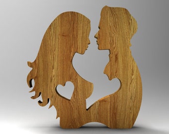 Man and Woman Statue CNC File, Valentine's Day Wood Carving (stl, ai, dxf, eps)