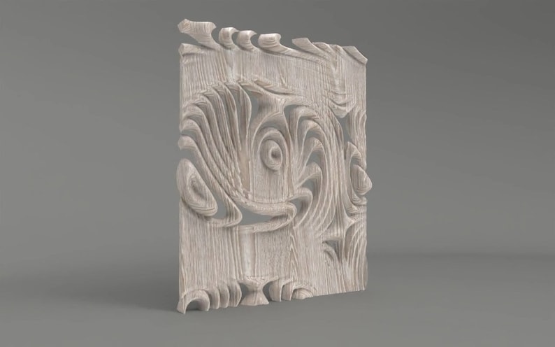 K&ouml;nnte beinhalten: Eine wei&szlig;e Holz-Wandverkleidung mit einem geschnitzten Design aus wirbelnden Linien und Formen.