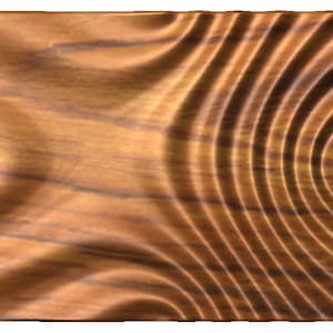 May include: A wooden wall panel with a 3D design of concentric circles and waves. The panel has a rich brown color with a natural wood grain pattern.