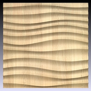 May include: A wood wall panel with a wavy, rippled texture. The panel is light brown in colour and has a natural wood grain.