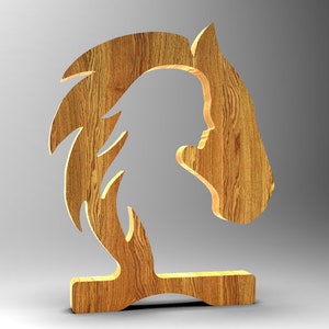 May include: Wooden horse head sculpture with a detailed mane and a natural wood grain finish.