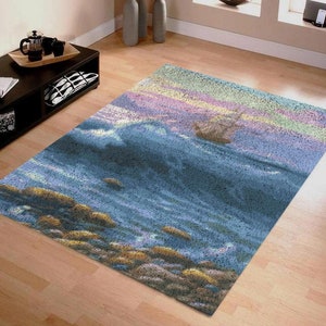 Ocean Latch Hook Rug Kits style Plush Wall Tapestry Kits DIY Carpet Rug Chunky Yarn Arts Cushion Crocheting Floor Mat Crafts