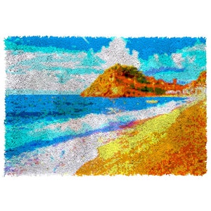 Beach Bliss: Teppich-Set mit Karabinerhaken, ruhiger Blick auf das Meer, perfekt für eine entspannende Atmosphäre