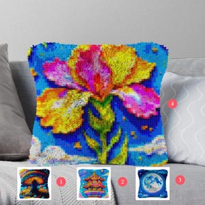 Flower Latch Hook Kits, Large Latch Hook Pillow Kit for Adults Latch Hook Kits with Printed Canvas Decorative Embroidered Cushion Cover