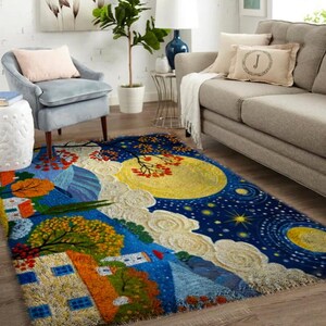 Kit de tapis à crochets paysage scénique grand kit de tapis à crochets de loquet pour adultes Kits de crochets à loquet avec toile imprimée