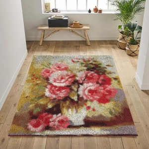 Flower Latch Hook Rug Kits style Plush Wall Tapestry Kits DIY Carpet Rug Chunky Yarn Arts Cushion Crocheting Floor Mat Crafts