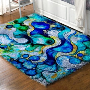 Latch Hook Rug Kits Blue Gold leopard,  DIY Carpet Rug Chunky Yarn Arts Cushion Crocheting Floor Mat Crafts Plush Wall Tapestry Kits style